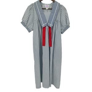Vintage 90s Take Nine Midi Dress Womens Size 12 Sailor Collar Nautical Striped
